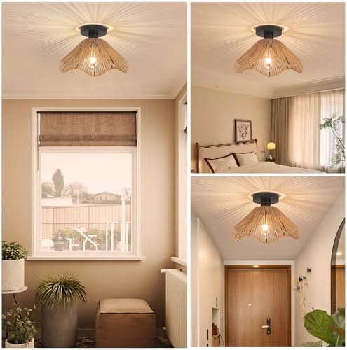 Surpars House Boho Rattan Ceiling Light, Light Brown