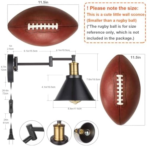 Plug-in Industrial Swing Arm Wall Sconce, Bronze and Black