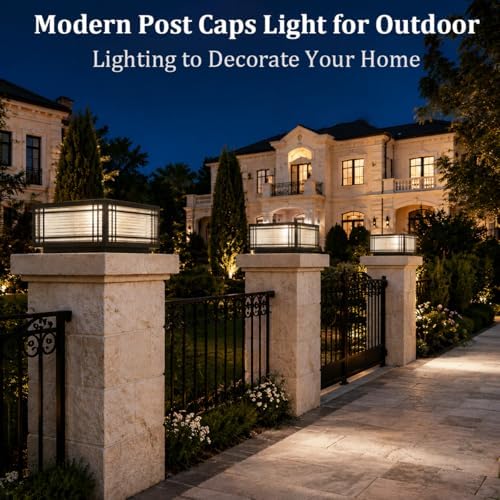 Outdoor Hardwired Post Light, Square Fence Pillar Lamp