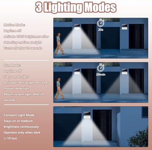 2-Pack Solar Outdoor Motion Lights, 3 Lighting Modes
