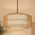5-Light Rattan Farmhouse Chandelier, Height Adjustable 9"-52"