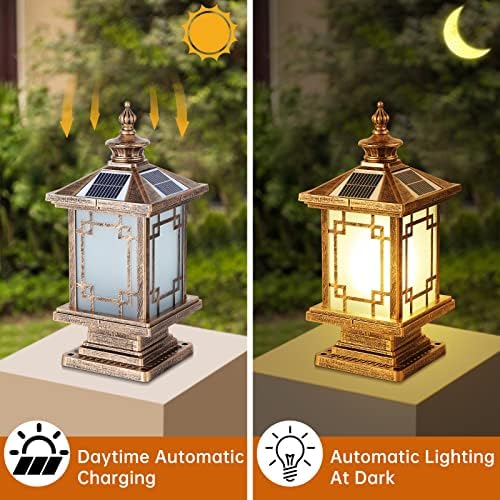 LED Solar Post Light, 15.7" X 7.3", Dimmable