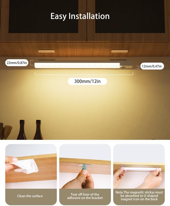 12-In Motion Sensor Under Cabinet Lights, 3 Pack
