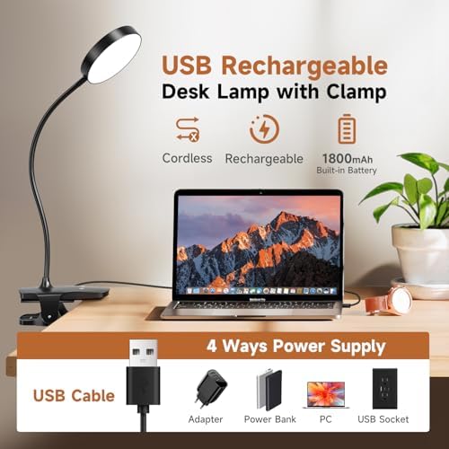 Mubarek Clip-on Lamp, 200LM Rechargeable Reading Light