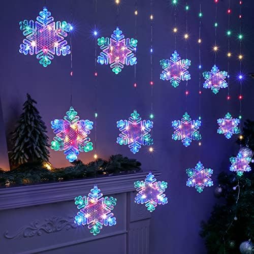 BLOOMWIN Christmas Fairy Curtain Lights 9.8ft Snowflake Lights USB