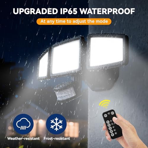 7000LM 6500K 3-Head LED Motion Sensor Flood Light