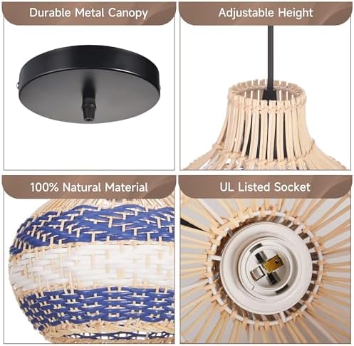 Rattan Woven Pendant Light, 9.8"