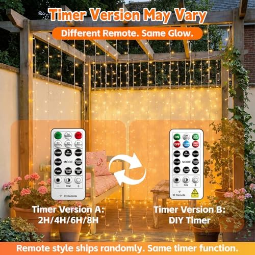 Curtain String Light, 200LED 6.6x6.6ft, Remote & 8 Modes, USB