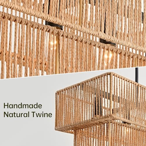 34" Rattan Linear Chandelier