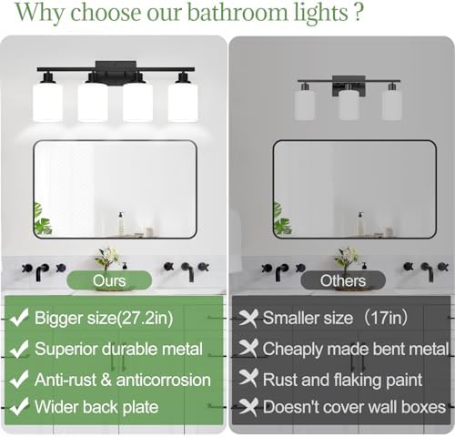 MOKATNG 4-Light Matte Black Bathroom Vanity Light
