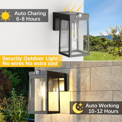 Greluna Solar Motion Sensor Glass Wall Lights, 2 Pack