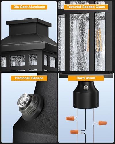 Dusk to Dawn Outdoor Post Lights, Black Aluminum Hard-Wired
