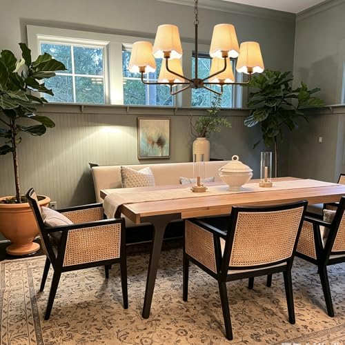 6-Light Black Chandelier with Fabric Shades