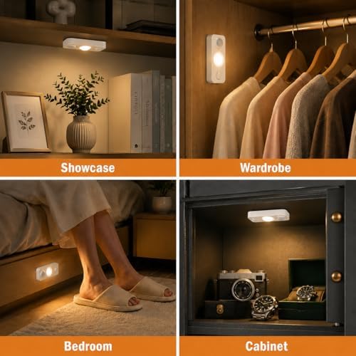 LightingWill 8 Pack USB Rechargeable Motion Sensor Puck Lights