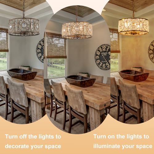 Bronze Vintage Crystal Chandelier, 14.17" Drum Pendant Light