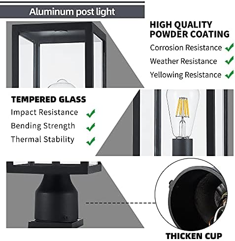 Windben Large Outdoor Post Light, 14.7-Inch, Matte Black