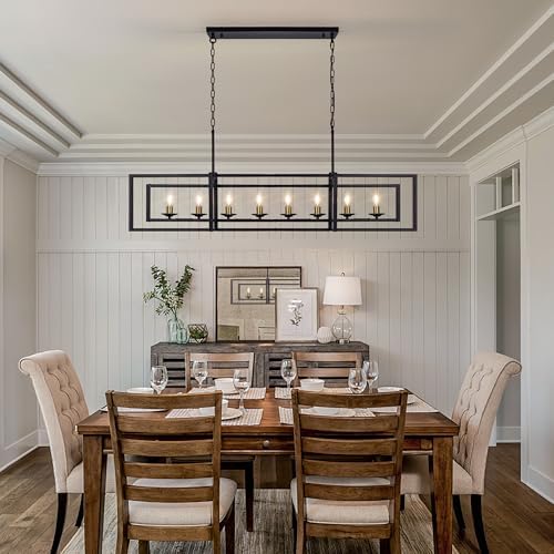 Wellmet Black and Gold 8-Light Rectangle Chandelier