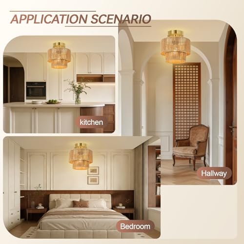 BoostArea 8.66” 2-Tier Rattan Ceiling Light