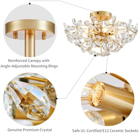 WUZUPS Crystal Chandelier Pendant Flushmount Ceiling Light Modern
