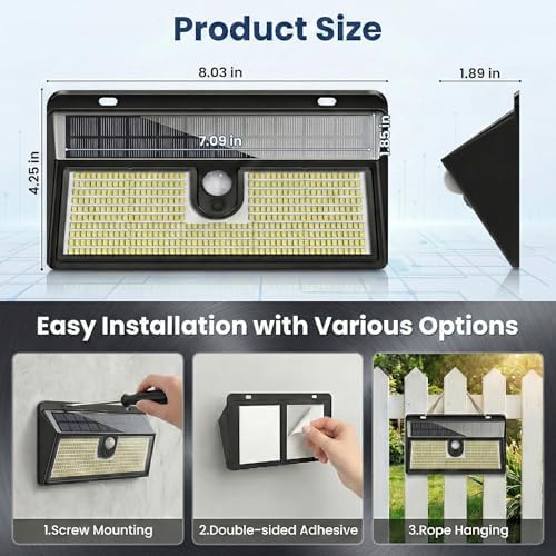 Solar Outdoor 452 LED Motion Sensor Flood Lights, 2 Pack