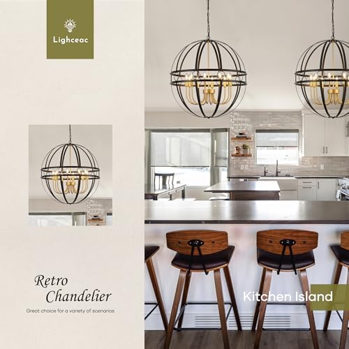 Modern Black and Gold 8-Light Chandelier, 22.8 Inch