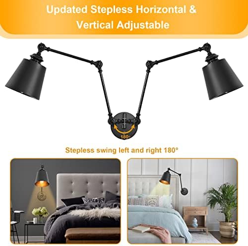 HOXIYA Matte Black Swing Arm Wall Sconces, Set of 2
