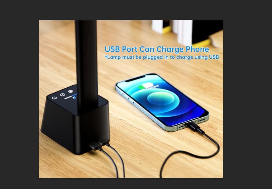 Ambertronix LED Desk Lamp, 5 Lighting Modes, USB Charging Port