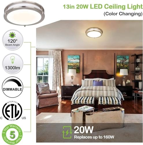 hykolity 13 Inch Flush Mount LED Ceiling Light, 5CCT