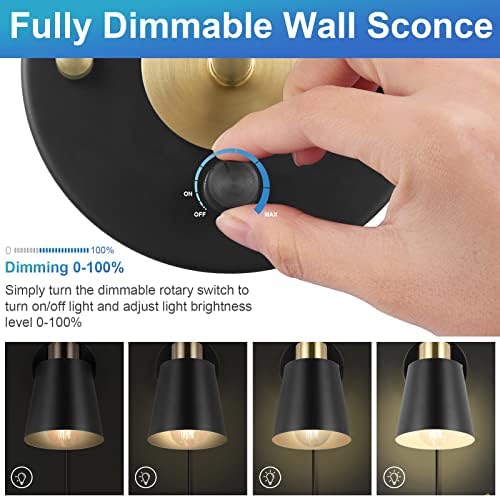 VATONI Dimmable Plug-in Wall Sconce, 2 Bulbs Included