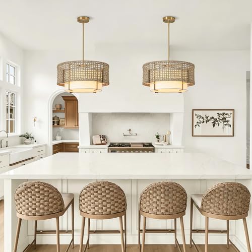 19.7" 4-Light Rattan Chandelier