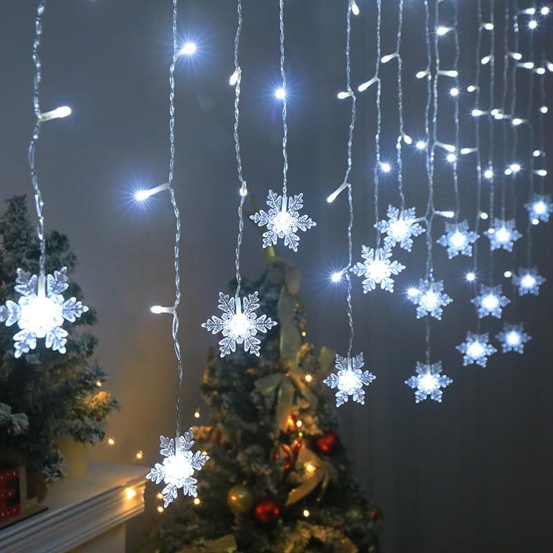 Christmas Snowflake LED Curtain Lights, 11.5ft, 96LED