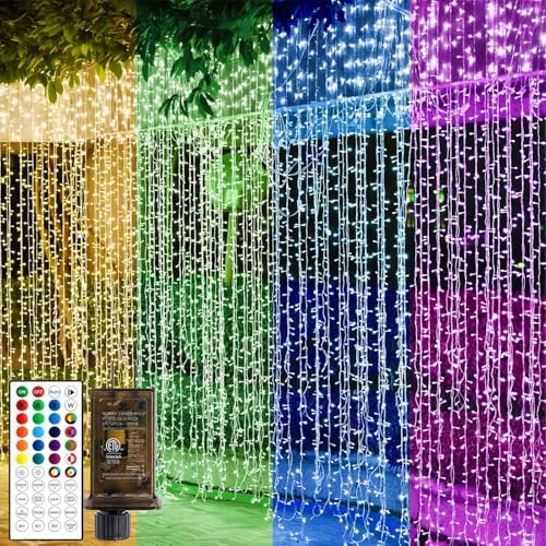 Solhice Curtain Lights Outdoor 20ft x10ft Color Changing, 480 LED Plug