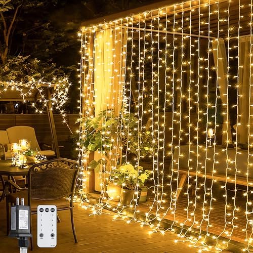 JMEXSUSS 300 LED Warm White Curtain Lights
