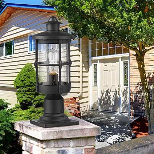 Outdoor Post Light, Black Finish, Seeded Glass