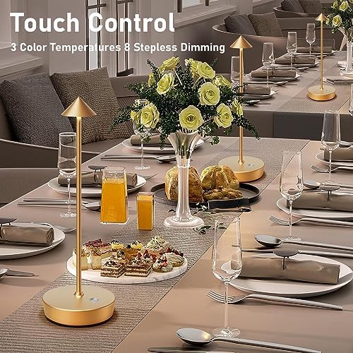 Set of 2 Cordless Rechargeable LED Table Lamps, Gold