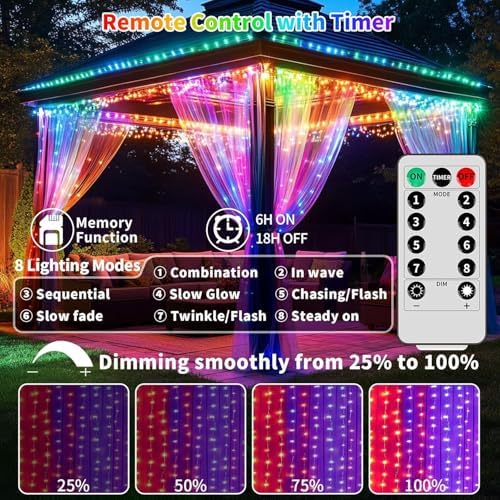 Multicolor Curtain Lights, 10x10ft