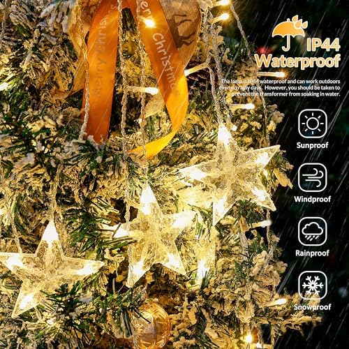 YOUNGAR Stars Icicle Lights, 118 LED Warm White