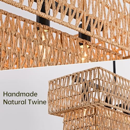 6-Light 34” Boho Rattan Linear Chandelier