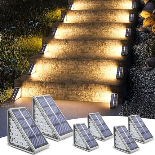 NIORSUN 6-Pack Waterproof Solar Step Lights, Warm White