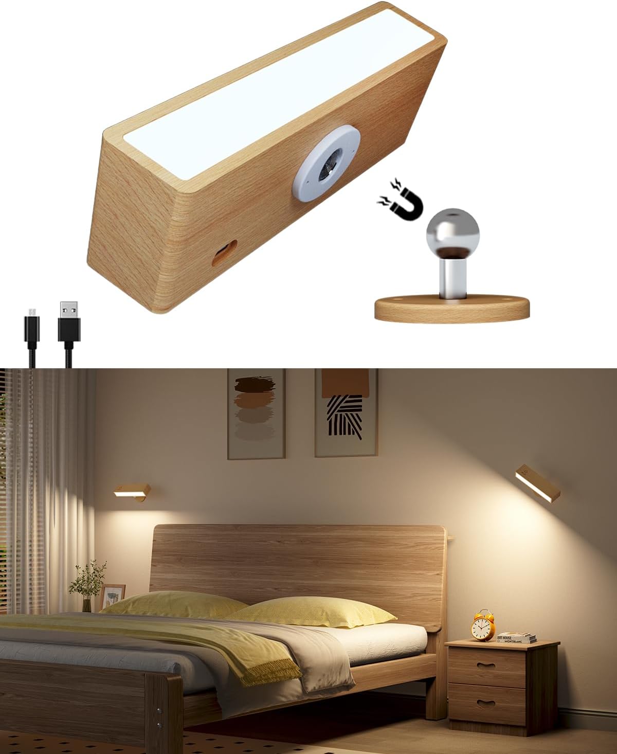 Wall Lights Battery Operated Wooden — Magnetic Wall Sconces Rechargeable - Field & Lumen Lighting