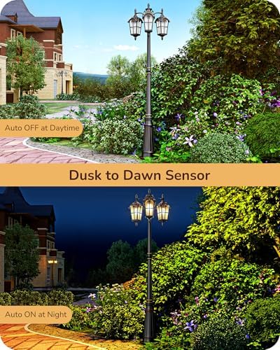 EDISHINE Black Dusk-to-Dawn Outdoor Post Light with Pier Mount Base