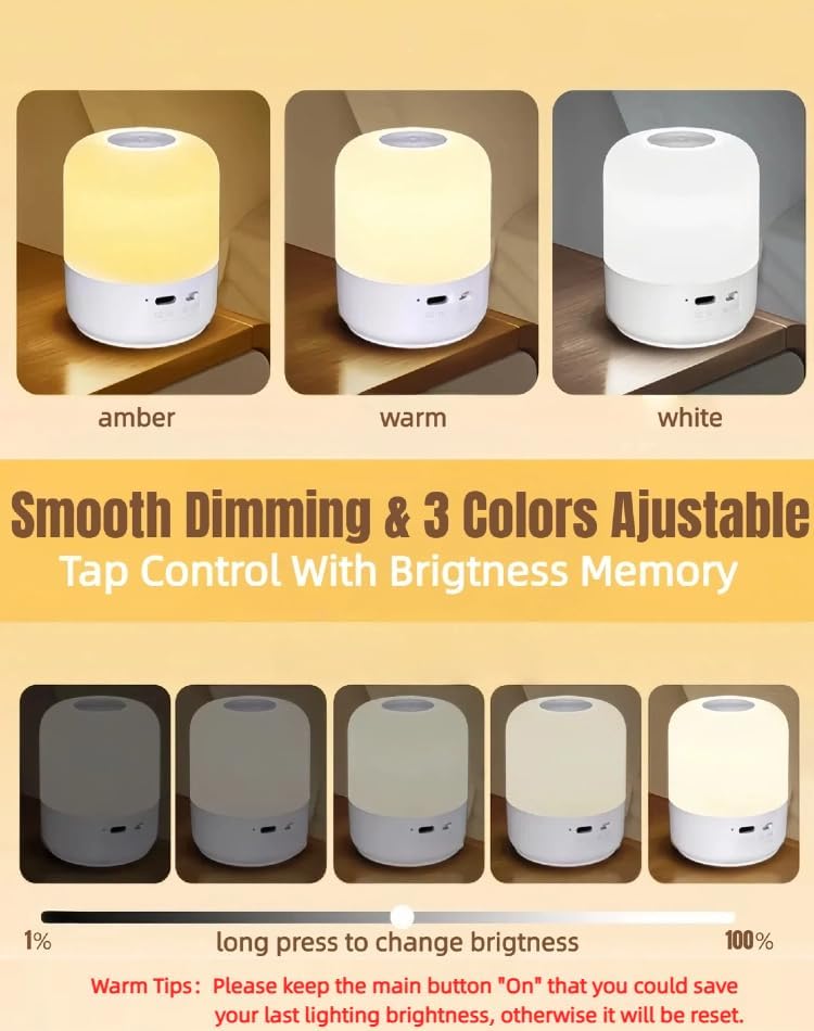 Portable Baby Night Light, 3-Color Rechargeable LED Lamp