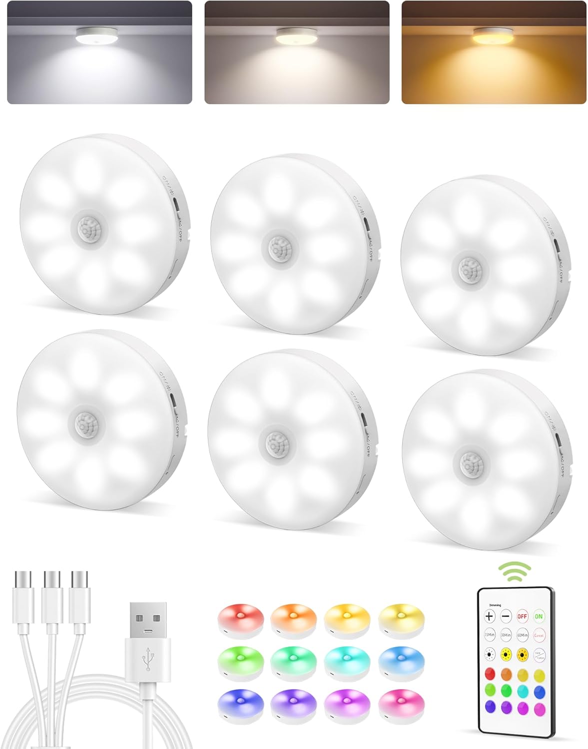EZVALO RGB Under Cabinet Puck Lights with Remote, Motion Sensor Lights - Field & Lumen Lighting