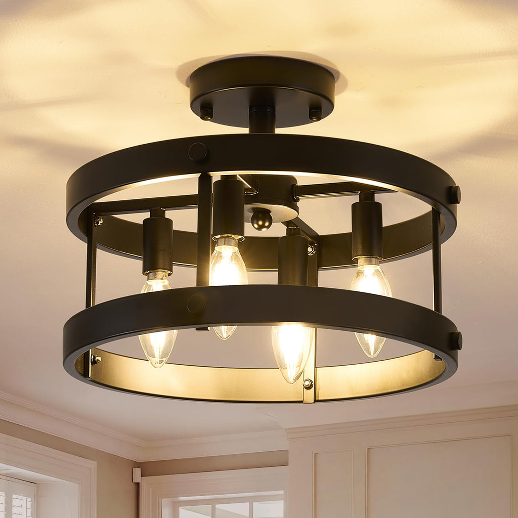 CYKJ 4-Light Black Semi-Flush Ceiling Fixture — UL Listed - main view