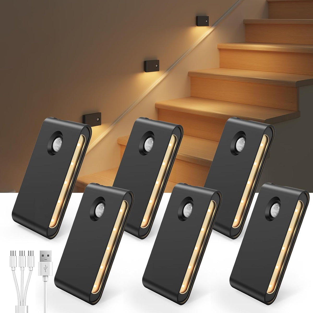 EZVALO 6-Pack Motion Sensor Night Lights — Sync LED Stair Lights Indoor - Field & Lumen Lighting