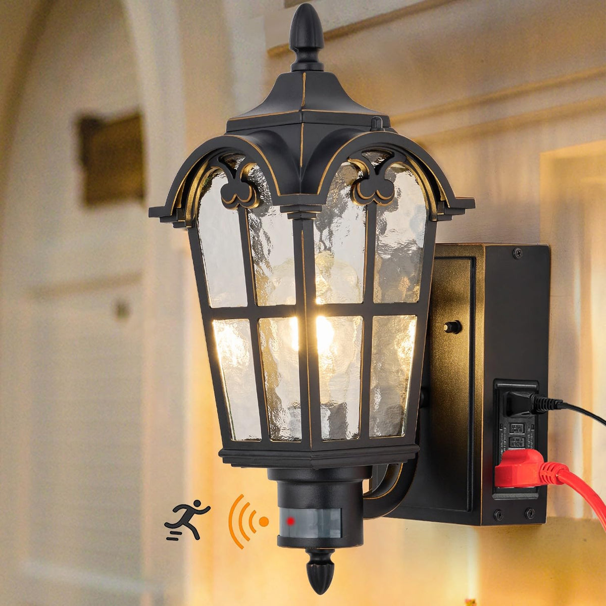 Dusk-to-Dawn Motion Sensor Porch Lantern with GFCI — UL/ETL - Field & Lumen Lighting