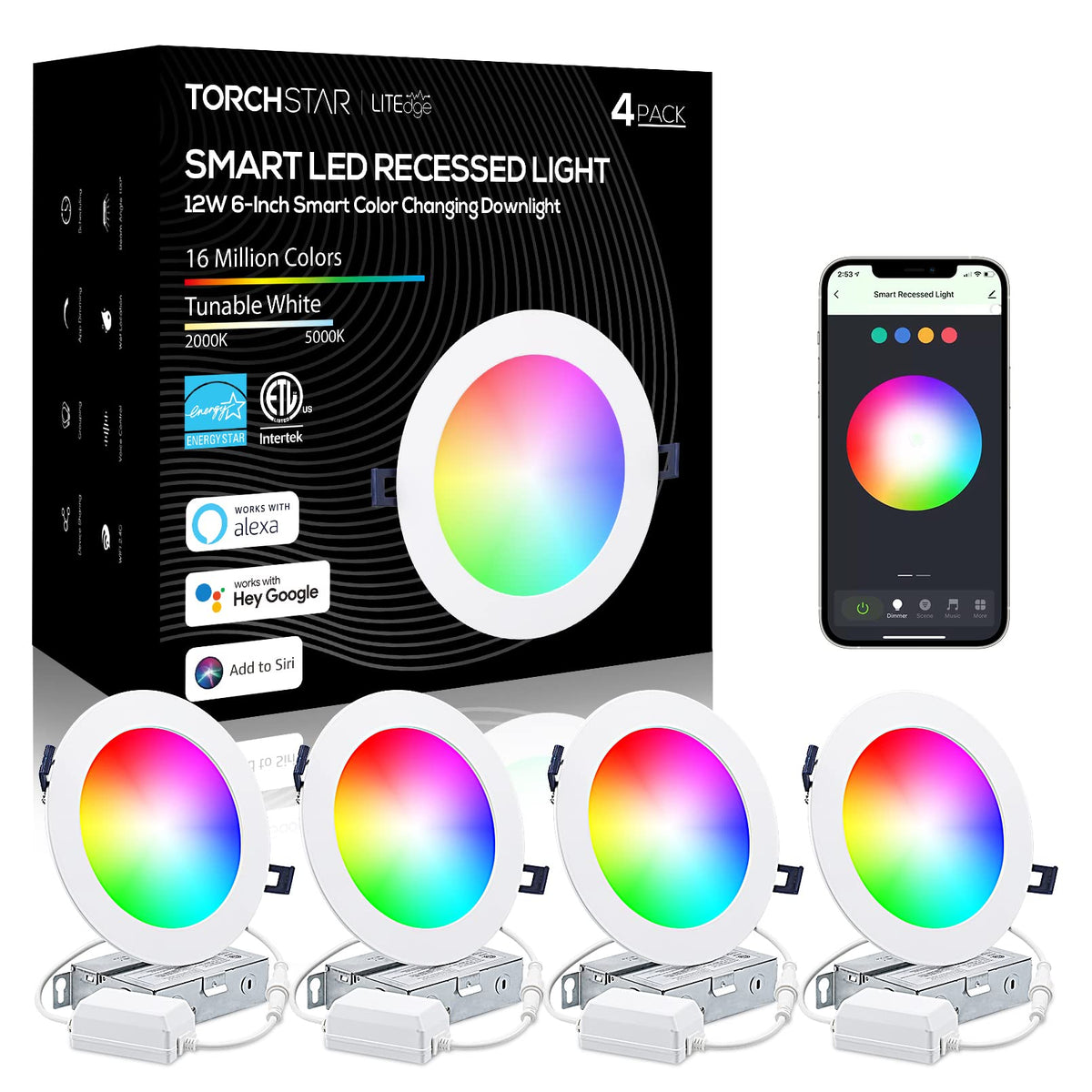 TORCHSTAR 6-Inch Smart Wi-Fi Recessed Lights — ETL 4-Pack - Field & Lumen Lighting