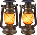 Solar Lanterns Outdoor Waterproof, 2-Pack Bronze Flickering Flame Lights - Field & Lumen Lighting