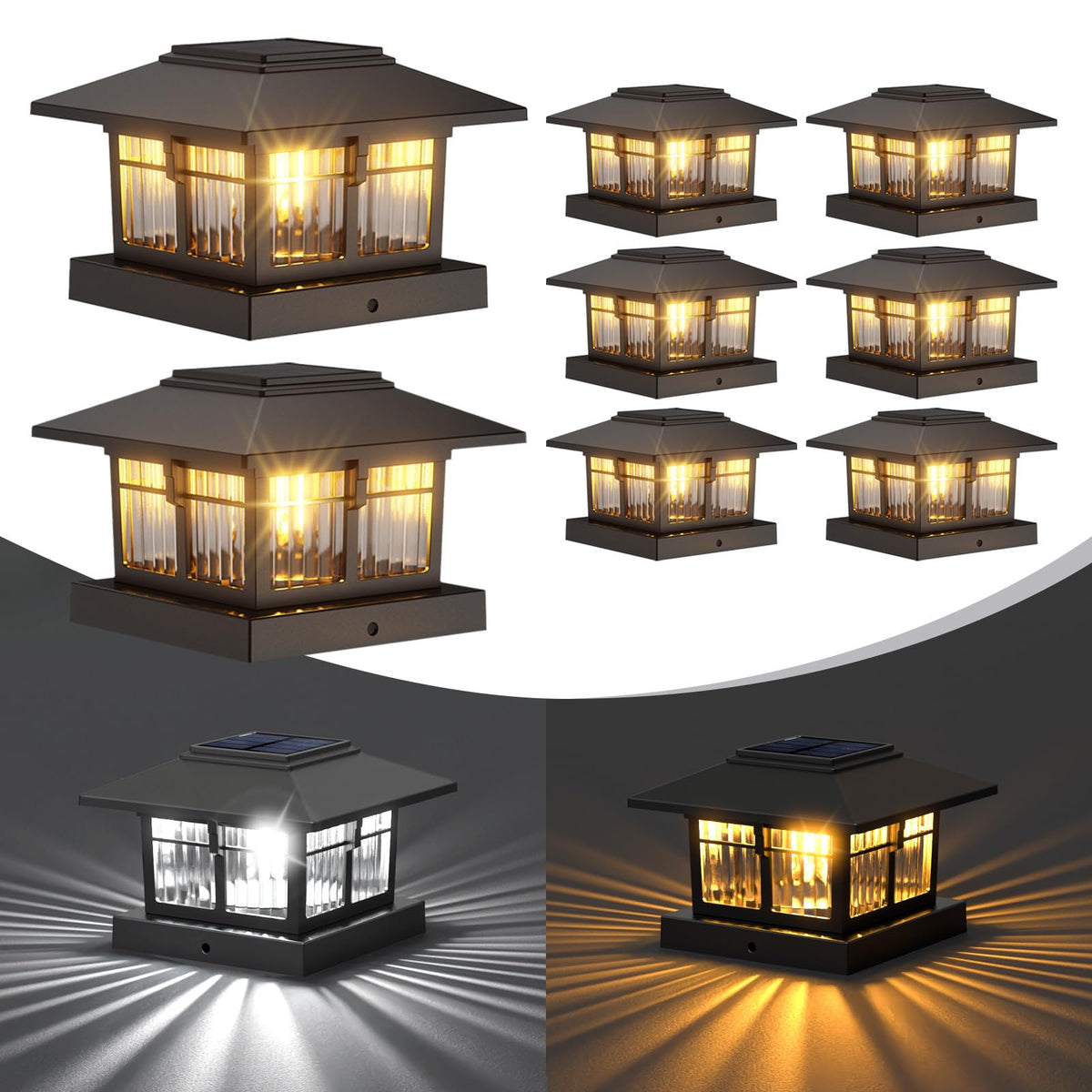 Classic Solar Post Cap Lights — 8-Pack Warm & Cool White - Field & Lumen Lighting