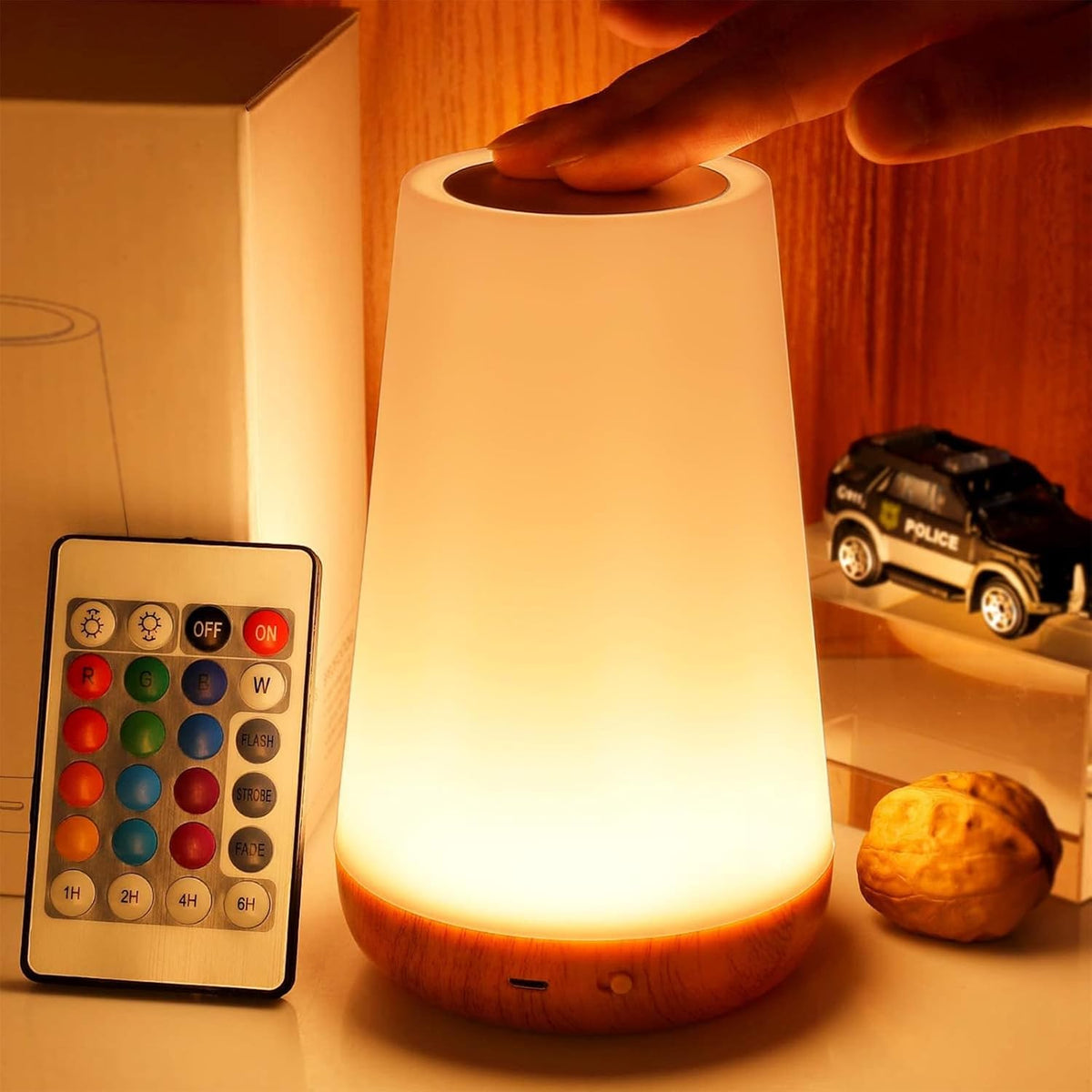 THAUSDAS Telecontrol Night Light Touch Lamp: 13 Colors, 5 Brightness, Brown - Field & Lumen Lighting